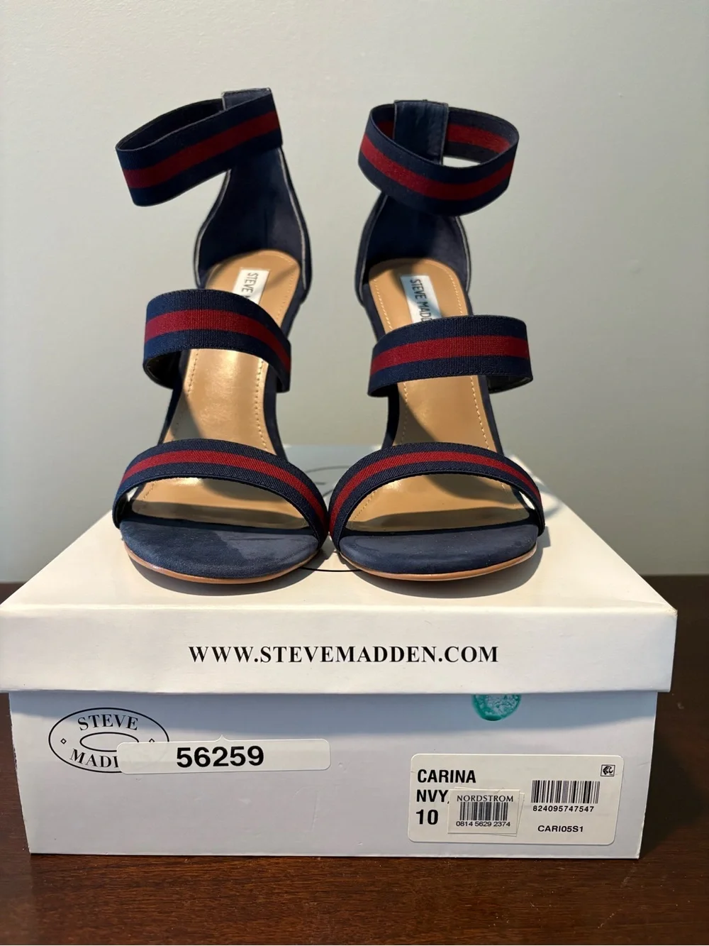 Steve Madden Navy and Red Striped Ankle-Strap Heels